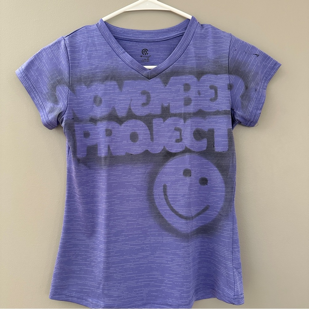 Purple Graphic T-Shirt with Smiley Face